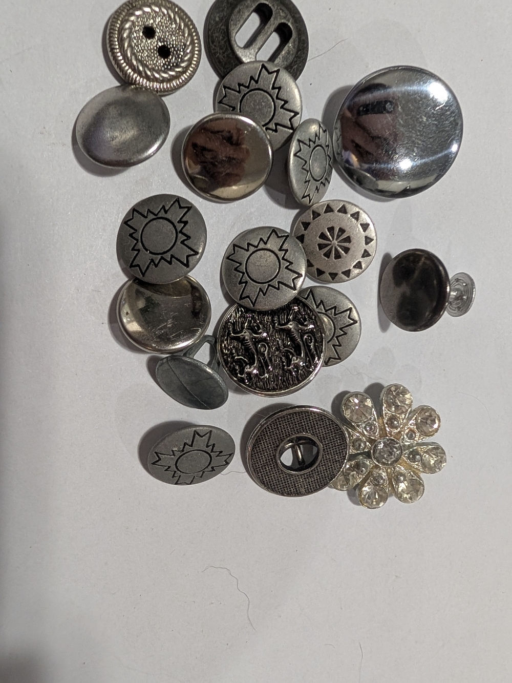 Assorted Silver Tone and Rhinestone Decorative Buttons